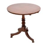 A Victorian mahogany circular occasional table, with tilt-top on a turned column and tripod base,