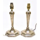 ***WITHDRAWN*** ELKINGTON & CO LTD; a pair of George V hallmarked silver Art Deco lamps of tapered