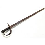 A 19th century or earlier sword with large guard to ribbed iron grip, length 85cm.Additional