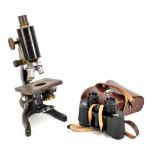 W. WATSON & SON LTD OF LONDON; a 'Bactil' microscope, height 32cm, together with a cased pair of