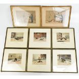 COCKFIGHTING; a set of six hand coloured sporting prints after Fielding, 31 x 34cm, framed and