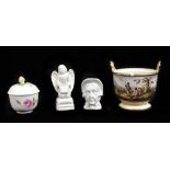 MEISSEN; a 20th century hand painted lidded trinket pot, with applied rose finial to cover and