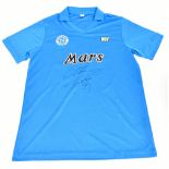 DIEGO MARADONA; a Calcio Napoli retro-style home shirt with embroidered and printed detail, signed