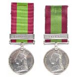 Two Victorian Afghanistan 1878-79-80 Medals with engraved naming to 381AT. Bombr. J. Davey C.Batt: