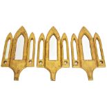 Three modern gilt painted wood triptych wall mirrors, height 78cm, width 39cm.Additional