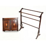 An Edwardian inlaid mahogany two door wall cabinet, height 52cm, width 59.5cm, with a towel rail (