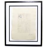 ***WITHDRAWN*** PABLO PICASSO; “Trois Acteurs”, signed lower right, 45cm x 34cm, framed and glazed