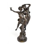 AFTER THE ANTIQUE; a reproduction cast bronze figure group representing Zephyr & Psyche, raised on