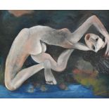 DIANA ZWIBACH; oil on canvas, 'By the Rock Pool', a study of a female nude, signed and dated '84 top