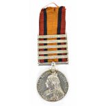 A Queen's South Africa Medal with five clasps awarded to cyclist 8368 Pte. F. Hutchinson Volunteer
