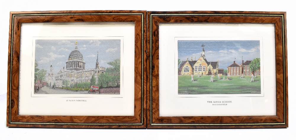 Two Brocklehurst Macclesfield woven silk pictures comprising The King's School, Macclesfield and