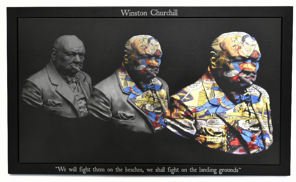 DIRTY HANS (Contemporary British); original colour print on faux canvas, 'Winston Churchill', signed