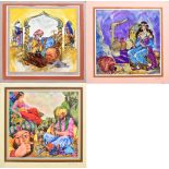 V SHELTY; a set of three watercolours, illustrations from 'Arabian Nights', each signed and dated