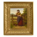 CHARLES COMPTON (1828-1884); oil on canvas, a peasant girl leaning on a fence with a jug at her