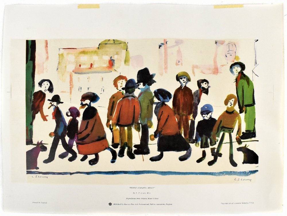 LAURENCE STEPHEN LOWRY RBA RA (1887 - 1976); signed colour print, 'People Standing About', with FATG