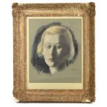JACOB KRAMER (1892-1962); charcoal and chalk, head and neck portrait study of a female, signed, 40 x