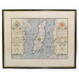 JOHN SPEED; an early 17th century and later coloured engraved map, 'The Isle of Man', 1610, image