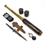 A mixed group of militaria comprising a Fairbairn-Sykes type commando dagger with blackened blade,