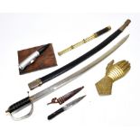 A 20th century Indian sword with canvas scabbard, length 97cm, together with a painted model of a