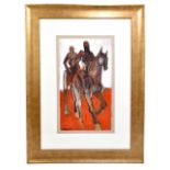 GEOFFREY KEY (born 1941); mixed media, 'Two Figures on Horseback', signed and dated '76 lower