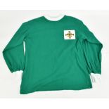 GEORGE BEST; a Toffs Northern Ireland retro-style cotton long-sleeved shirt signed and inscribed ‘