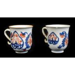 Two 18th century Chinese Famille Rose porcelain mugs of baluster form, each decorated in the Imari