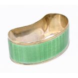 TURNER & SIMPSON; a George V hallmarked silver and light green guilloche enamel Art Deco napkin ring