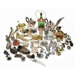 A miscellany of late 19th century and later silver plate and decorative metalware items, including a