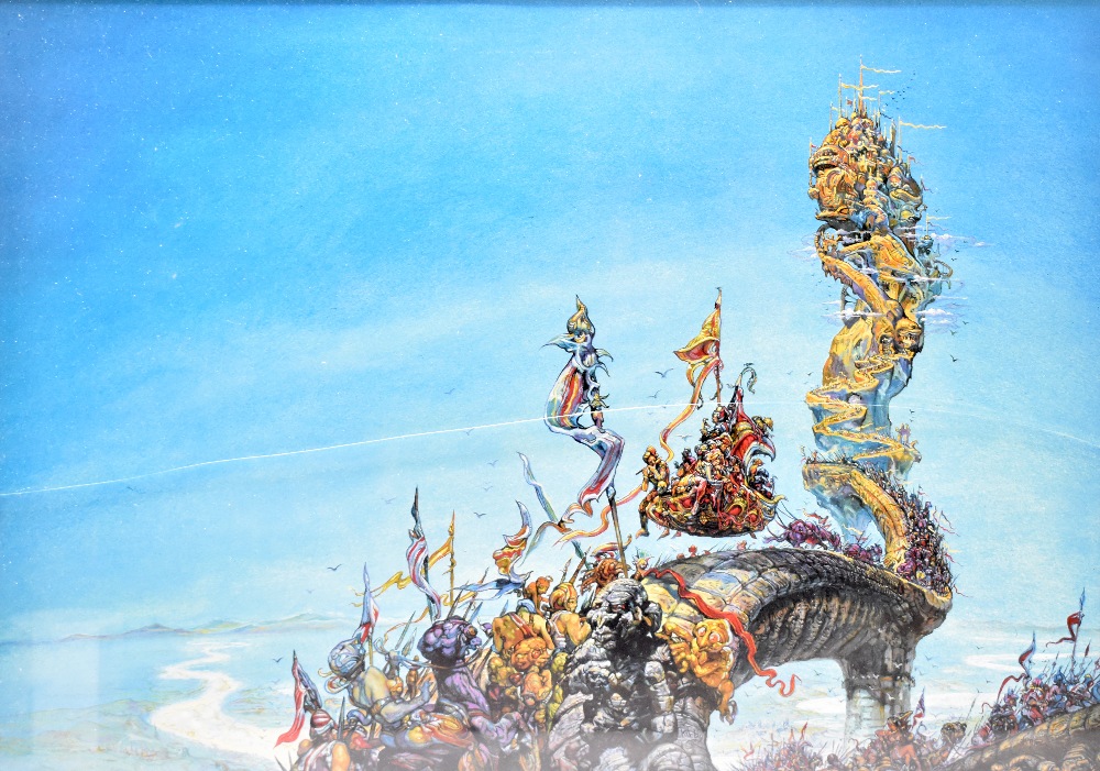 AFTER JOSH KIRBY; pair of colour prints, fantasy scenes, 38.5 x 56cm, both framed and glazed (2). - Image 2 of 7