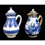Two 18th century Chinese Export porcelain sparrow beak lidded jugs including an example decorated in