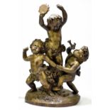 A modern cast bronze figure group of three cherubs on oval base, height 60cm.