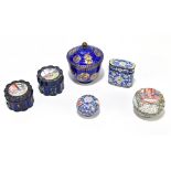 Four Chinese enamel trinket boxes and covers including a pair of shaped circular form with