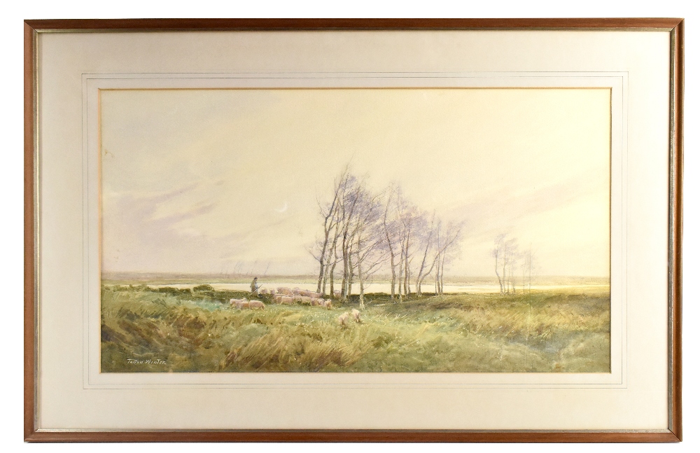 WILLIAM TATTON WINTER (1855-1928); large watercolour, rural scene with sheep, signed, 43.5 x 73cm,