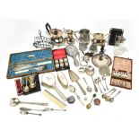 A collection of assorted silver plate including three piece tea service, cased fish servers, cased