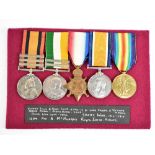 A Boer War and WWI medal group of five awarded to Pte. A. McMurray Royal Irish Rifles, the QSA