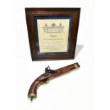 J. MANTON & CO; a reproduction late 18th/early 19th century non-working flintlock pistol mounted