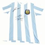 DIEGO MARADONA & LIONEL MESSI; an Argentina retro-style cotton home shirt with embroidered logo