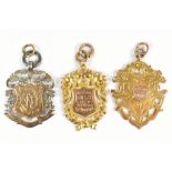 Two Edwardian 9ct gold sporting medals to A.E. Woodier, one engraved 1904, second prize', the
