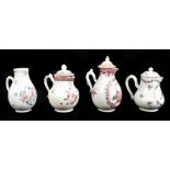 Three 18th century Chinese Famille Rose porcelain sparrow beak lidded jugs, each with floral