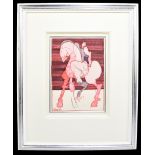 GEOFFREY KEY (born 1941); mixed media, 'Red Horse & Rider', signed and dated '68 lower left, 33 x