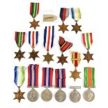 A group of WWII medals comprising three War Medals, two Defence Medals, 1939-45 Star, two Pacific