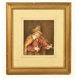 19TH CENTURY ENGLISH SCHOOL; watercolour, a male figure playing the violin, unsigned, 20 x 17cm,