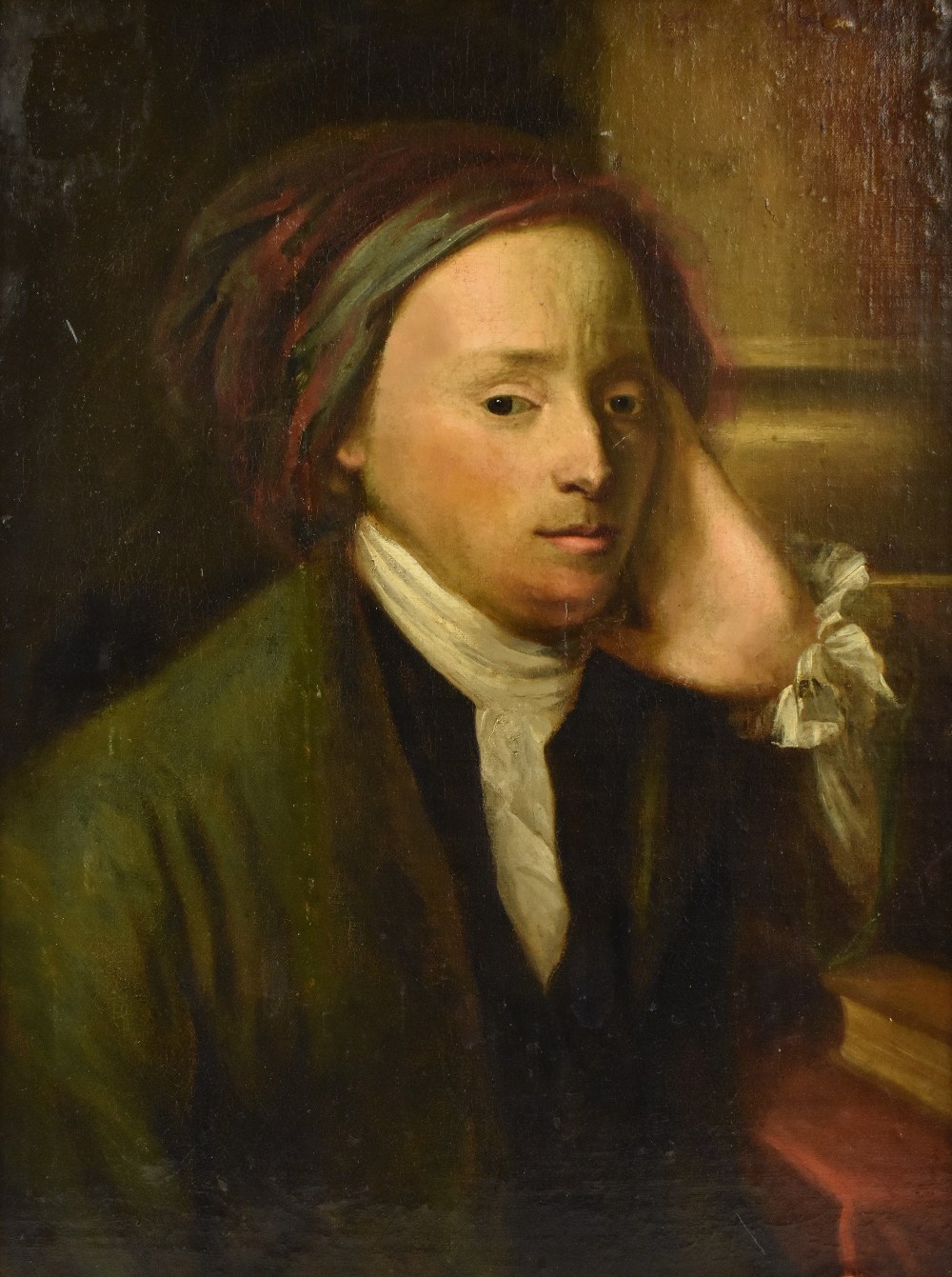 18TH CENTURY ENGLISH SCHOOL; oil on canvas laid on board, portrait study, unsigned, 62 x 45cm, - Image 2 of 3