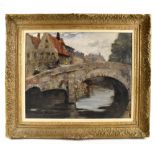 MARK SENIOR (1864-1927); oil on canvas, 'The Old Bridge at Bruges', signed lower left and also