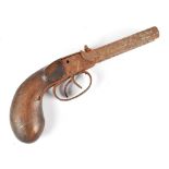 A 19th century side-by-side double barrel .380 percussion cap pocket pistol with 3.25" screw-off