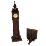 An early 20th century stained pine and beech architectural bracket timepiece, modelled as a Gothic