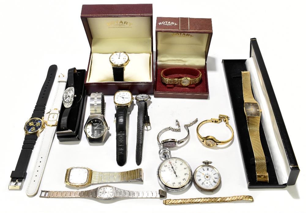 A collection of watches including a gentleman's Rotary wristwatch with Roman numerals dial and