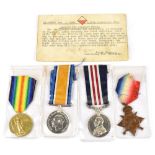 A Military Medal and WWI trio awarded to 375106 Sgt. J. Bunn 10th Manchester Regiment with period