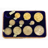 A Queen Victoria 1887 Jubilee ten coin specimen set, comprising gold £5, £2 and sovereign, and