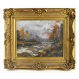 19TH CENTURY SCOTTISH SCHOOL; oil on canvas, Scottish Highland landscape with rushing river to